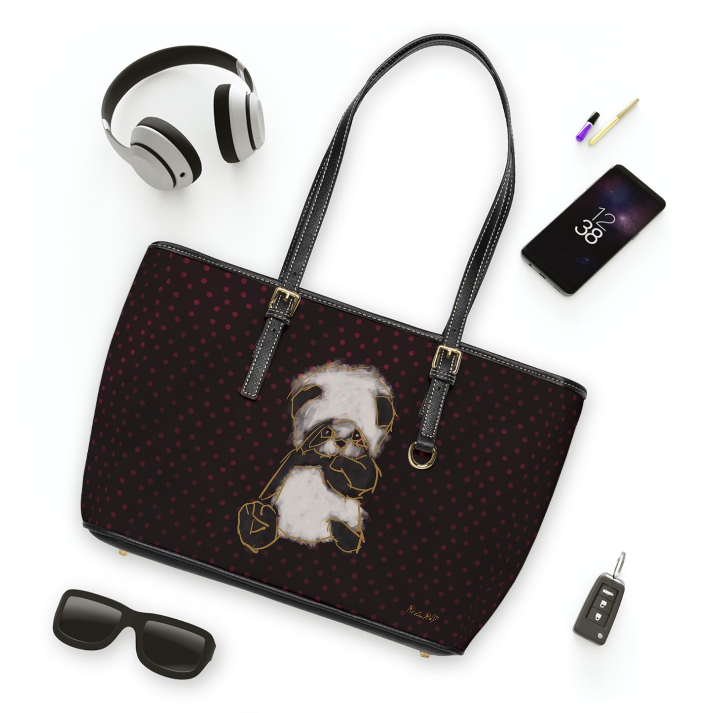 Poka Dot Panda PU Leather Shoulder Bag